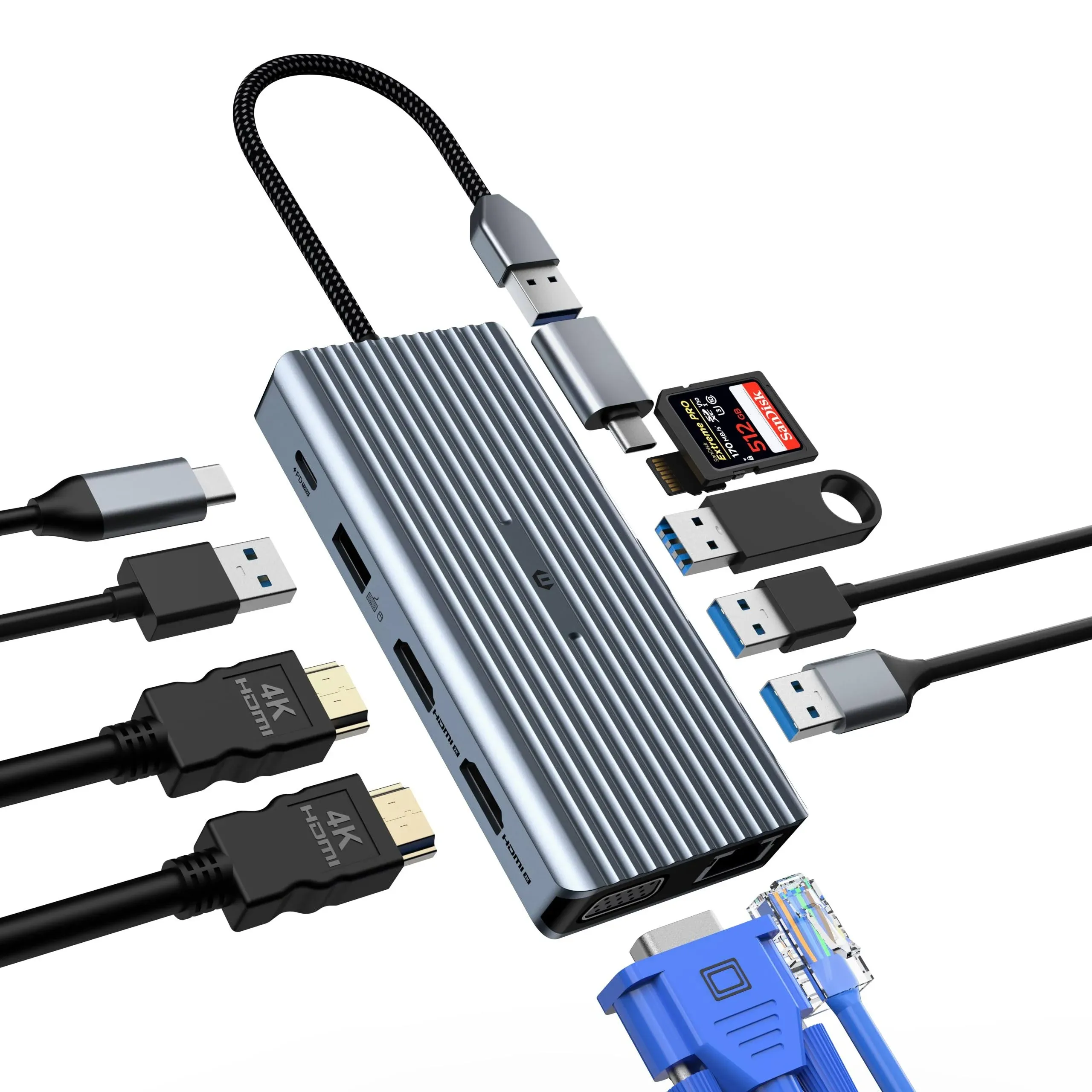 12 in 1 USB C Hub, USB C Docking Station, Three Screen Setup with VGA, 2 * HD...