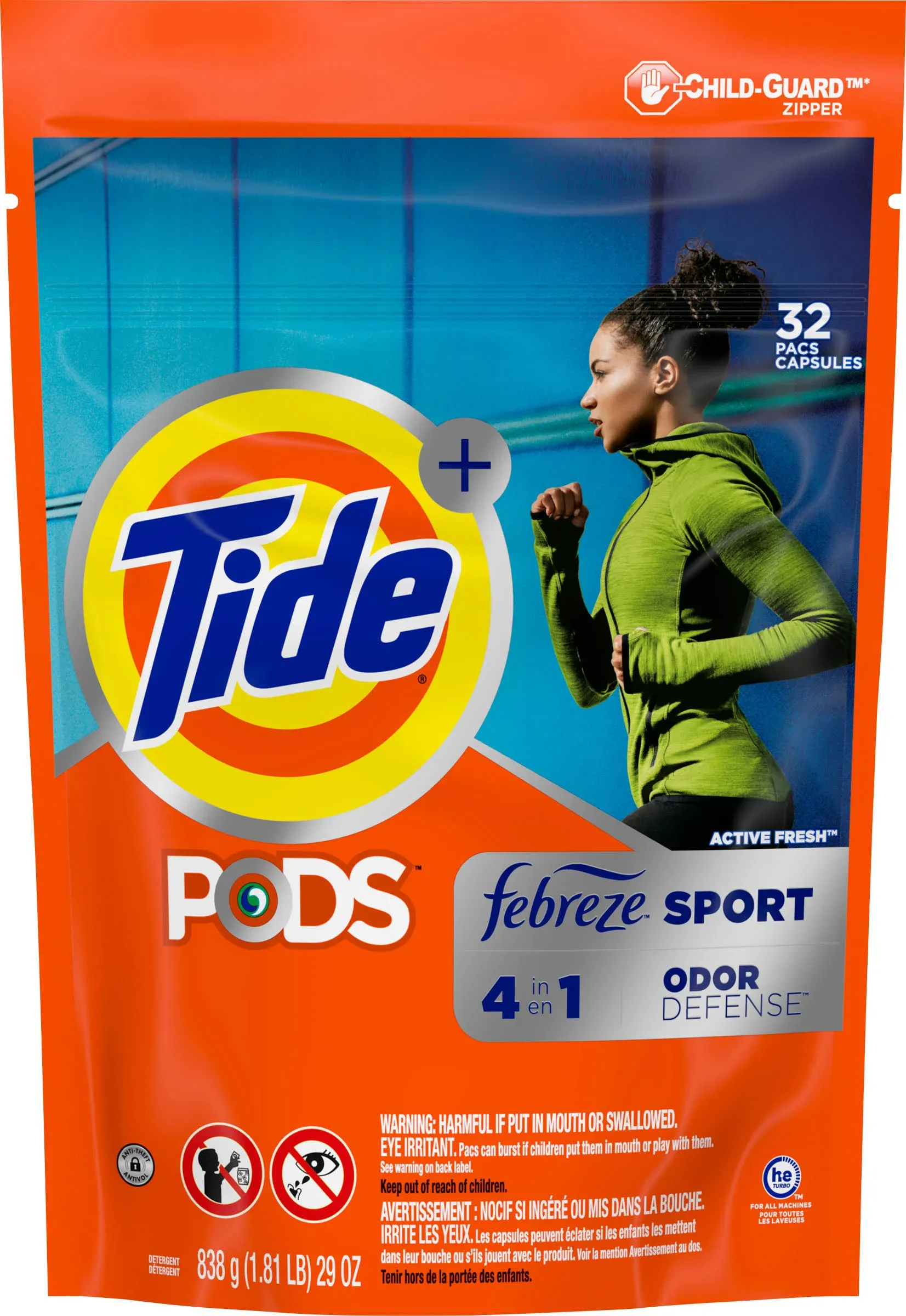 Tide PODS 4 in 1 Febreze Sport Odor Defense, Laundry Detergent Soap PODS, High Efficiency (HE), 73 Count