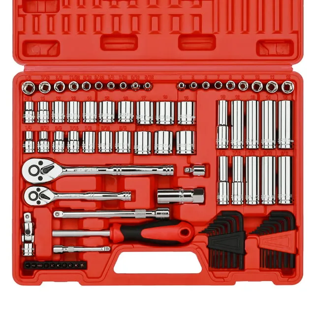 1/4inch &amp; 3/8inch Drive Sae And Metric Socket Set Standard And Deep Sizes With R